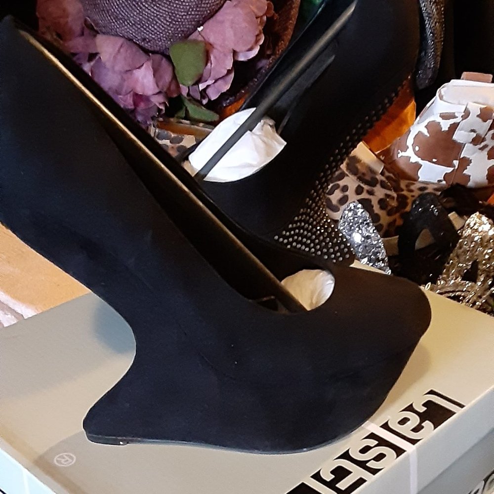 LA STRADA MYSTIQUE WEDGE PLATFORM SHOES GAGA STYLE BLACK SUEDE EURO HOLLAND